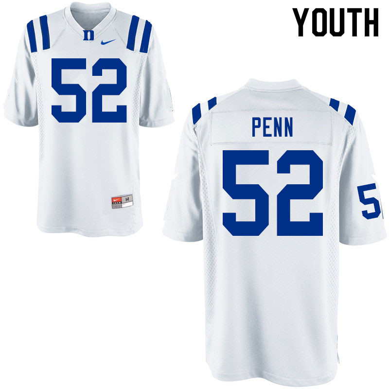 Youth #52 Addison Penn Duke Blue Devils College Football Jerseys Sale-White - Click Image to Close